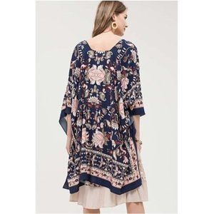 Escape By Blu Pepper Navy Blue Floral Print Kimono One Size NWT Cardigan Coverup
